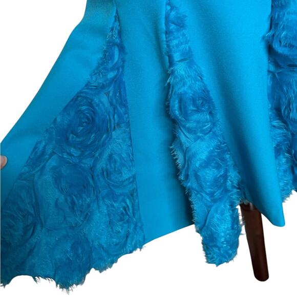 Jewel Badgley Mischka 3D Flower Fit Flare Turquoise Dress Sz 8 - Picture 7 of 9